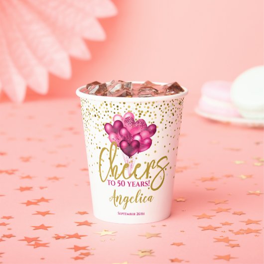 ピンク応援～50年50誕生日 紙コップ (インサイチュ)