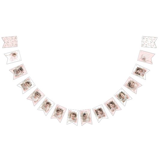 ピンク恋しく思オネダーフル1歳の誕生日の毎月の写真禁止 バンティングフラッグ (全)