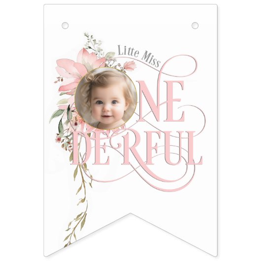 ピンク恋しく思オネダーフル1歳の誕生日の毎月の写真禁止 バンティングフラッグ (第2の旗)