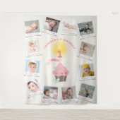 ピンク恋しく思クカップケーキガール誕生日12フォトバックグラウンド タペストリー (正面)