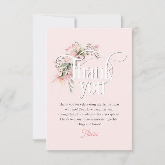 ピンク恋しく思リトルオネダーフルかわいい女の子1歳の誕生日 サンキューカード (正面)