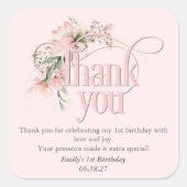 ピンク恋しく思リトルオネダーフル少女1歳感謝してい誕生日 スクエアシール (正面)