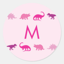 ピンク恐竜かわいい子供の名前封筒用シールシール ラウンドシール