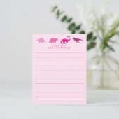 ピンク恐竜かわいい子供のDinoフラット固定カード サンキューカード (スタンド正面)