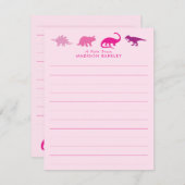 ピンク恐竜かわいい子供のDinoフラット固定カード サンキューカード (正面/裏面)