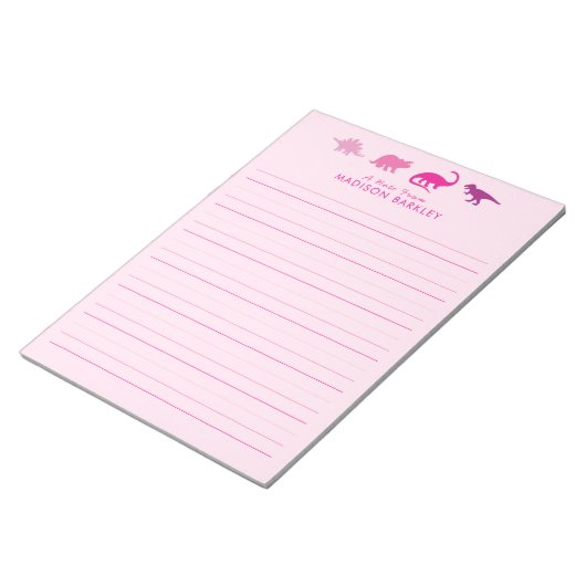 ピンク恐竜かわいい子供のDino静止メモ帳 ノートパッド (アングル)