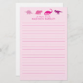 ピンク恐竜の可愛い子どものディノ 便箋 (正面/裏面)