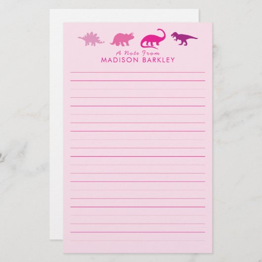 ピンク恐竜の可愛い子どものディノ 便箋 (正面/裏面)