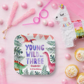 ピンク恐竜の水色、野生3体  ペーパープレート (パーティー)