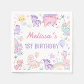 ピンク恐竜の誕生日パーティナプキンス スタンダードカクテルナプキン (正面)