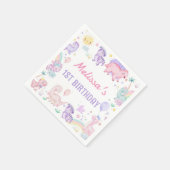 ピンク恐竜の誕生日パーティナプキンス スタンダードカクテルナプキン (角)