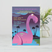 ピンク恐竜の誕生日パーティーの招待 招待状 (スタンド正面)