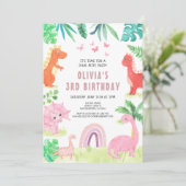 ピンク恐竜の誕生日パーティーガールキッズディノ 招待状 (スタンド正面)
