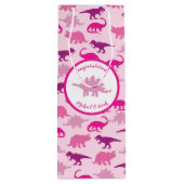 ピンク恐竜の赤ちゃんシャワーかわいいディノガール ワインギフトバッグ (裏面)