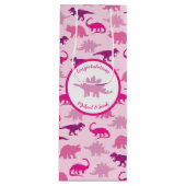 ピンク恐竜の赤ちゃんシャワーかわいいディノガール ワインギフトバッグ (正面)