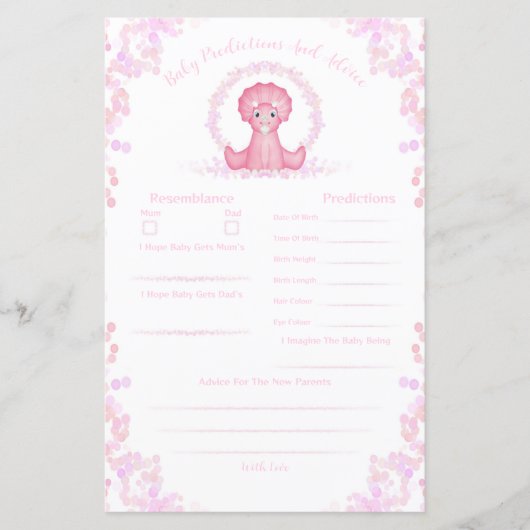 ピンク恐竜の赤ちゃんシャワー予測とアドバイス (正面)