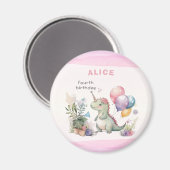 ピンク恐竜ガールウォーター誕生日 マグネット (正面/裏面)