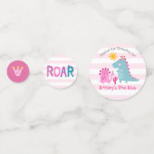 ピンク恐竜ガール誕生日写真名可愛いかわいい コンフェッティ (裏面)