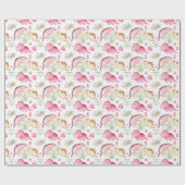 ピンク恐竜ガール誕生日名前をカスタムする文字 ラッピングペーパー (フラット)