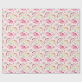 ピンク恐竜ガール誕生日名前をカスタムする番号 ラッピングペーパー (フラット)