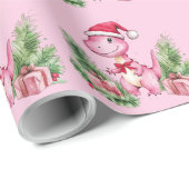 ピンク恐竜クリスマスラッピング紙 ラッピングペーパー (ロールコーナー)