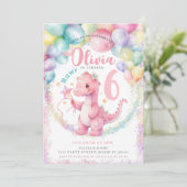 ピンク恐竜ディノガールバースデーパーティーの招待状 招待状 (スタンド正面)