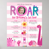 ピンク恐竜フォトガール1st誕生日マイルストーン ポスター (正面)