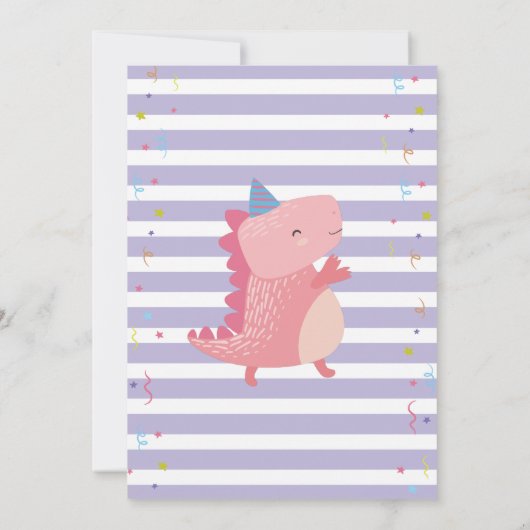 ピンク恐竜ロール誕生日ガールズディノパーティー 招待状 (裏面)