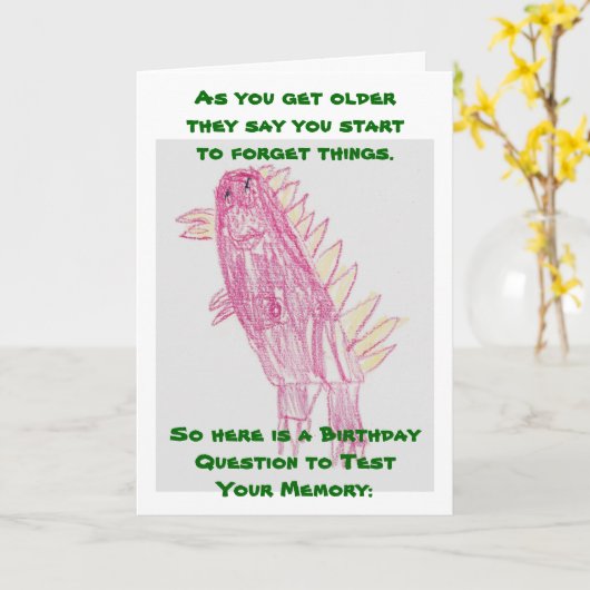 ピンク恐竜誕生日クイズ カード (黄色い花)
