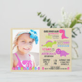 ピンク恐竜誕生日招待状ガール恐竜 招待状 (スタンド正面)