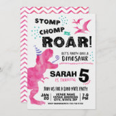 ピンク恐竜誕生日招待状 招待状 (正面/裏面)