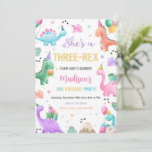 ピンク恐竜3人レックスガールディーノバースデーパーティー 招待状 (スタンド正面)
