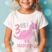 ピンク恐竜3歳レックス3歳パーティー Tシャツ