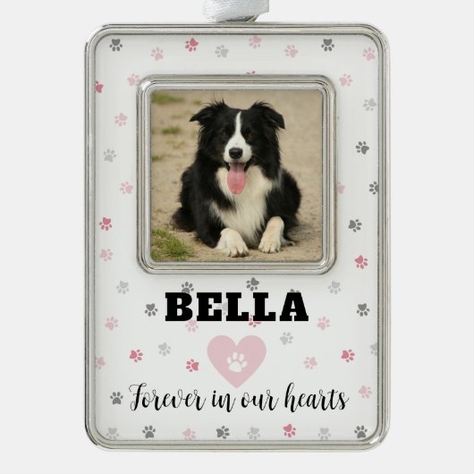 ピンク悔やみや弔慰ドッグフォトペット記念オーナメント シルバープレートフレームオーナメント (正面)