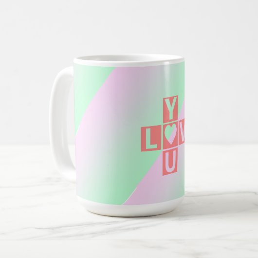 ピンク愛あなたクロスワードパステルバレンタインデー コーヒーマグカップ (正面左)