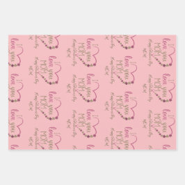 ピンク愛あなたママ赤いカラフルハートバレンタイン ラッピングペーパーシート