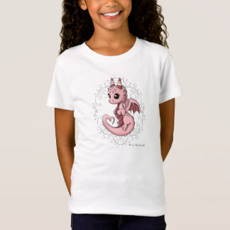 ピンク愛ドラゴンの女の子のワイシャツ Tシャツ