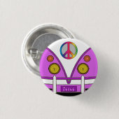 ピンク愛ワゴン、ヒップスター、ヒッピーのピースサイン 缶バッジ (正面&裏面)