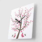 ピンク愛木の女の子の子供部屋 スクエア壁時計 (傾斜)