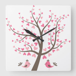 ピンク愛木の女の子の子供部屋 スクエア壁時計