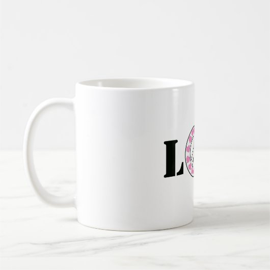 ピンク感動的ラブ平和ハート コーヒーマグカップ (左)