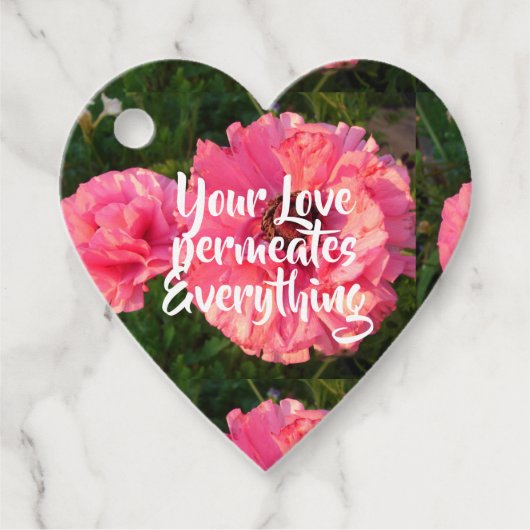 ピンク感動的ラブ引用文フローラフラワーハート フェイバータグ (正面)