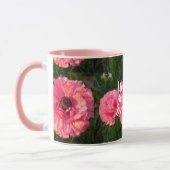 ピンク感動的ラブ引用文フローラフラワーハート マグカップ (左)