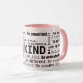 ピンク感動的色のハート上のワードクラウド マグカップ (正面右)
