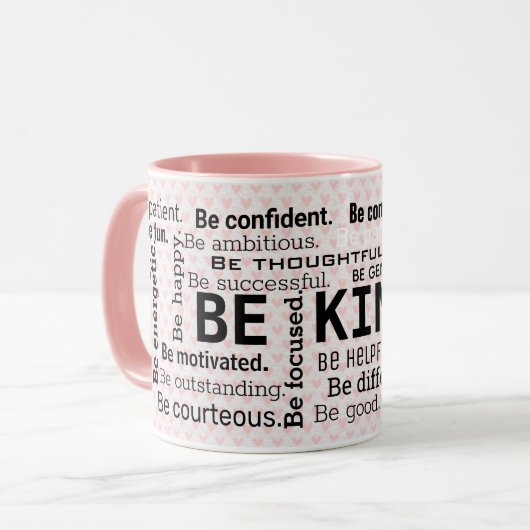 ピンク感動的色のハート上のワードクラウド マグカップ (正面左)