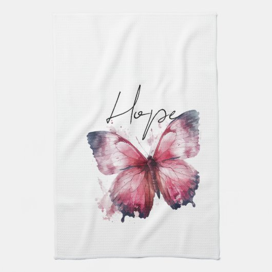 ピンク感動的・ホープ・バタフライ キッチンタオル (縦)