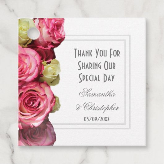 ピンク感謝していのローズ結婚フローラ フェイバータグ (正面)