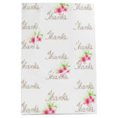 ピンク感謝していの花付きロープ文字 ミディアムペーパーバッグ (正面)