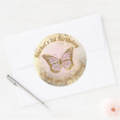 ピンク感謝していの蝶よ来。 ラウンドシール (封筒)