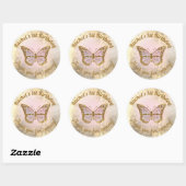 ピンク感謝していの蝶よ来。 ラウンドシール (シート)